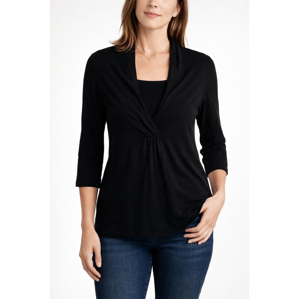 EILEEN FISHER Petite Black Cotton Cashmere VNeck Dolman Sleeve ‎ Sweater PS